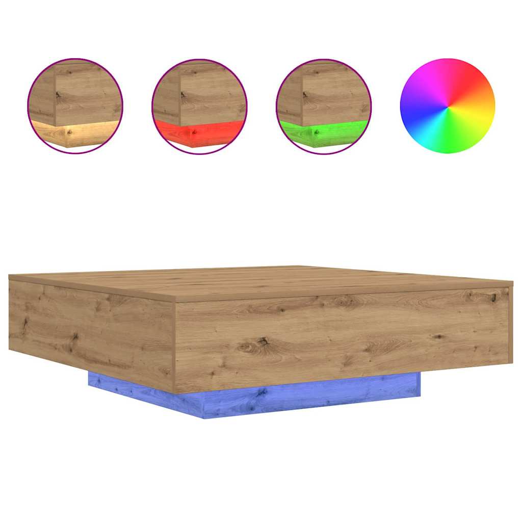 vidaXL Stolik kawowy Ze LED Lights Dąb rzemieślniczy 100 x 100 x 31 cm