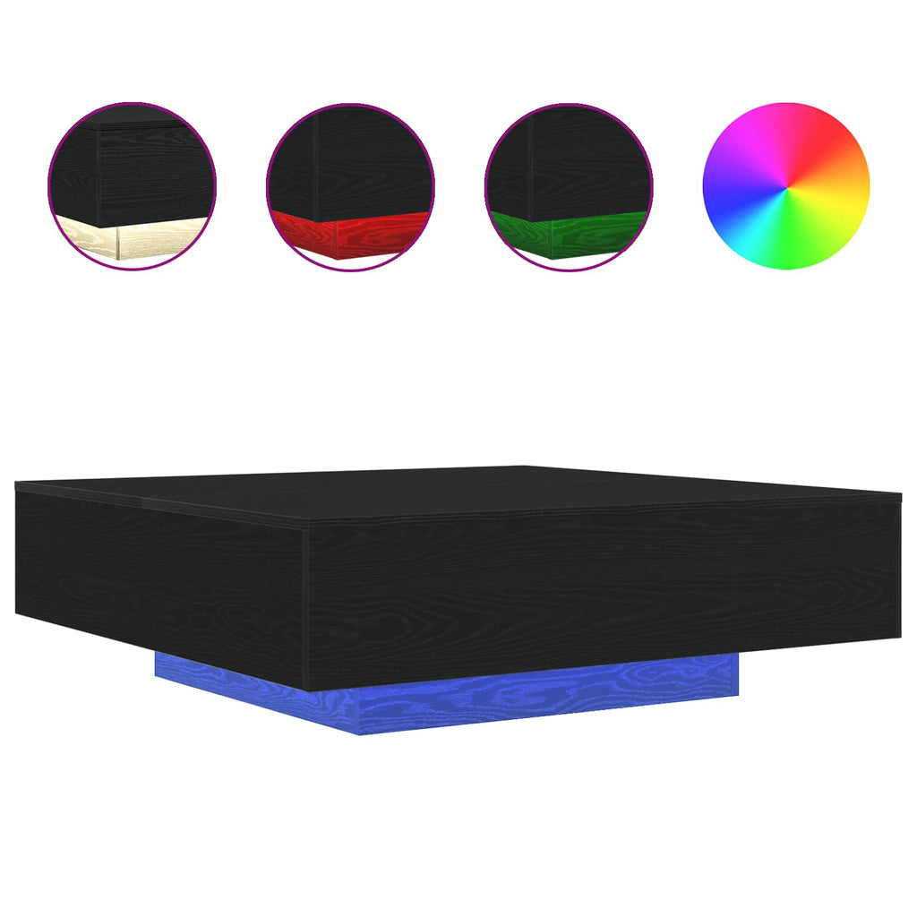 vidaXL Stolik kawowy Ze LED Lights Czarny Dąb 100 x 100 x 31 cm