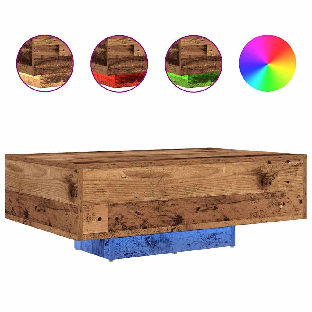 vidaXL Stolik kawowy Ze LED Lights Stare drewno 85 x 55 x 31 cm