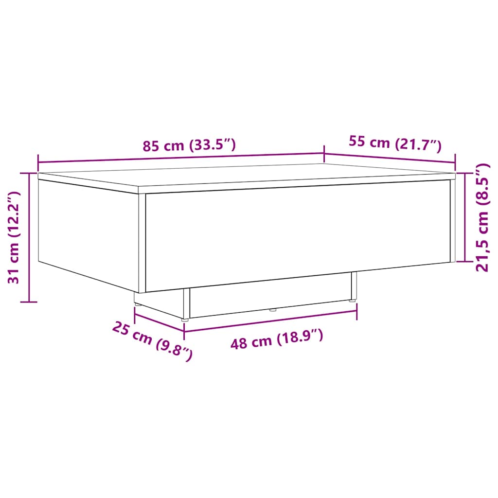 vidaXL Stolik kawowy Ze LED Lights Czarny Dąb 85 x 55 x 31 cm