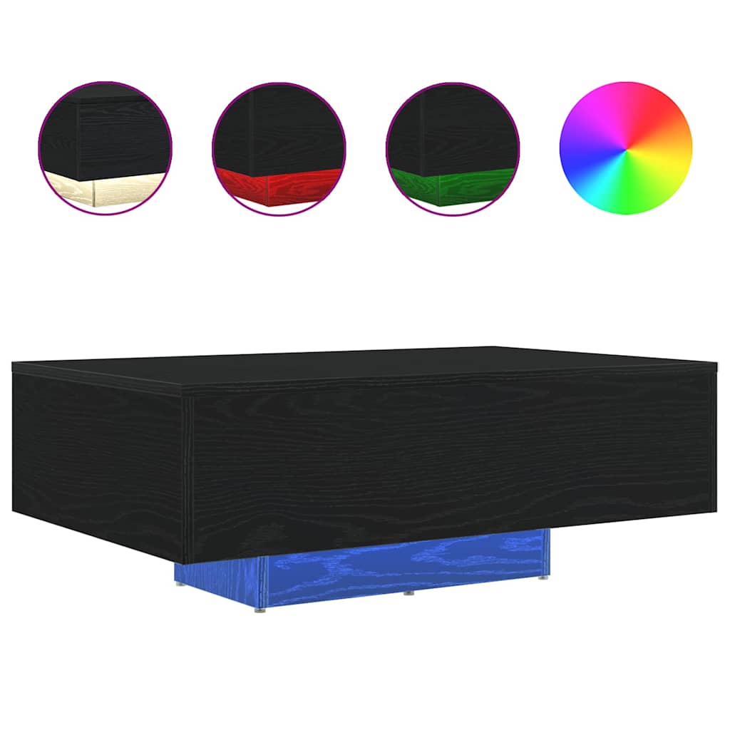 vidaXL Stolik kawowy Ze LED Lights Czarny Dąb 85 x 55 x 31 cm