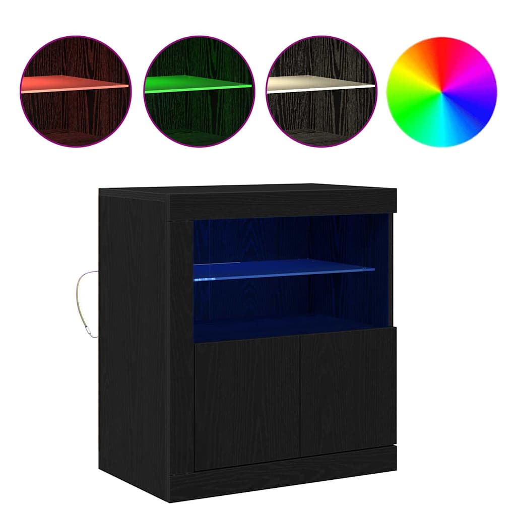 vidaXL Komoda LED Czarny 60,5 x 37 x 67 cm Materiał drewnopochodny