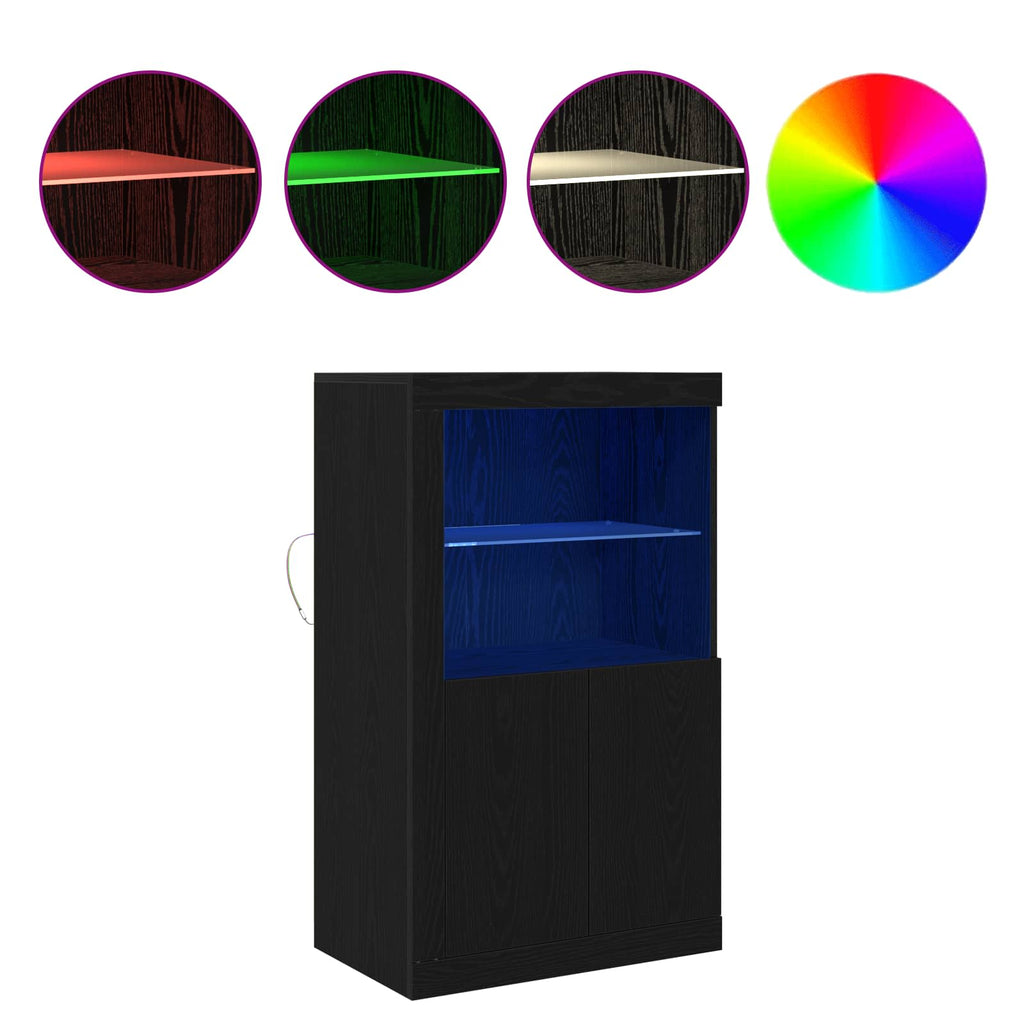vidaXL Komoda LED Ze LED Lights Czarny Dąb 60,5 x 37 x 100 cm