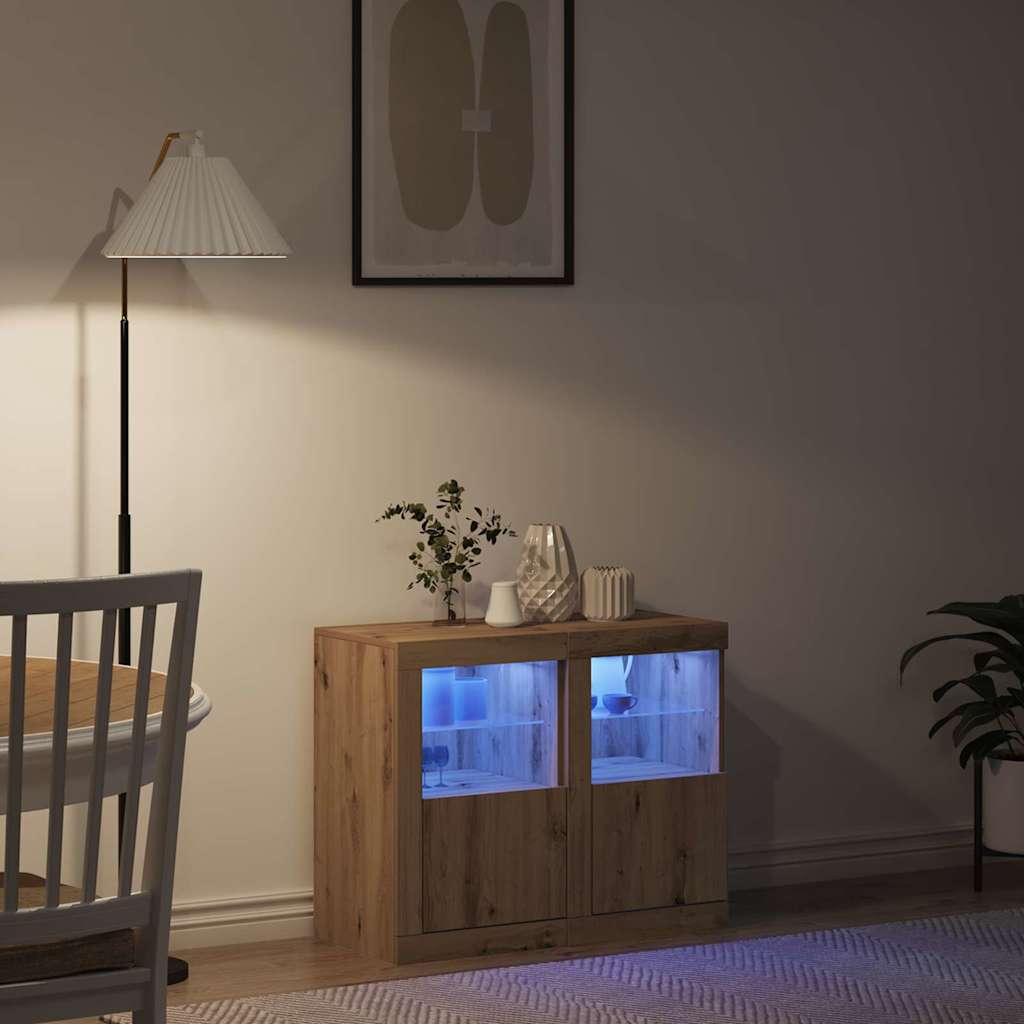 vidaXL Komoda LED 2 pcs Dąb rzemieślniczy 41 x 37 x 67 cm