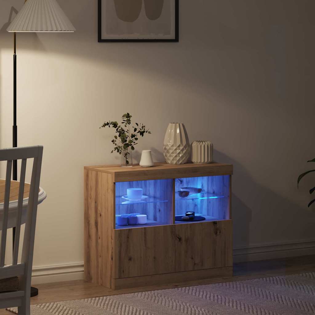 vidaXL Komoda LED Brązowy 81 x 37 x 66,5 cm Materiał drewnopochodny