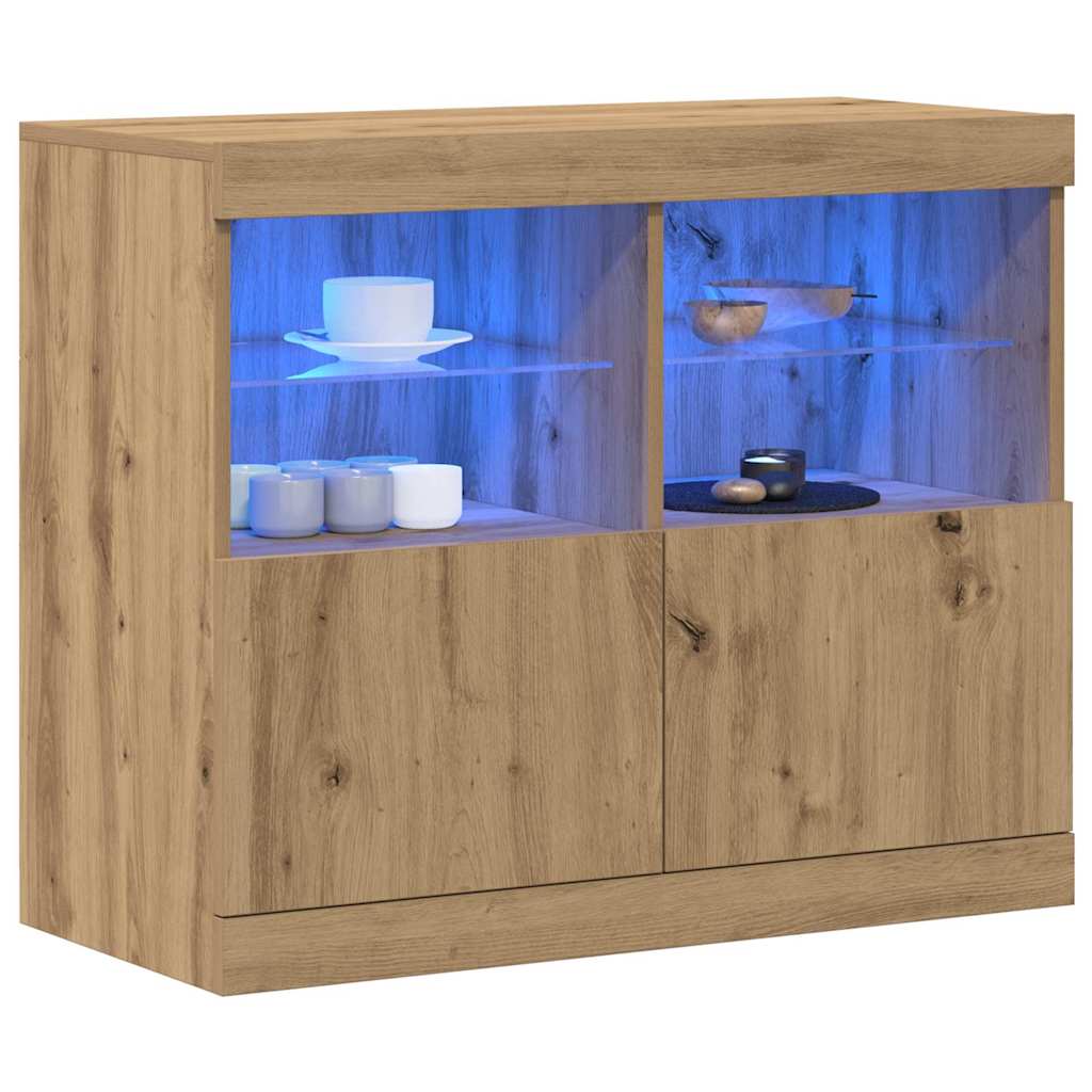 vidaXL Komoda LED Brązowy 81 x 37 x 66,5 cm Materiał drewnopochodny