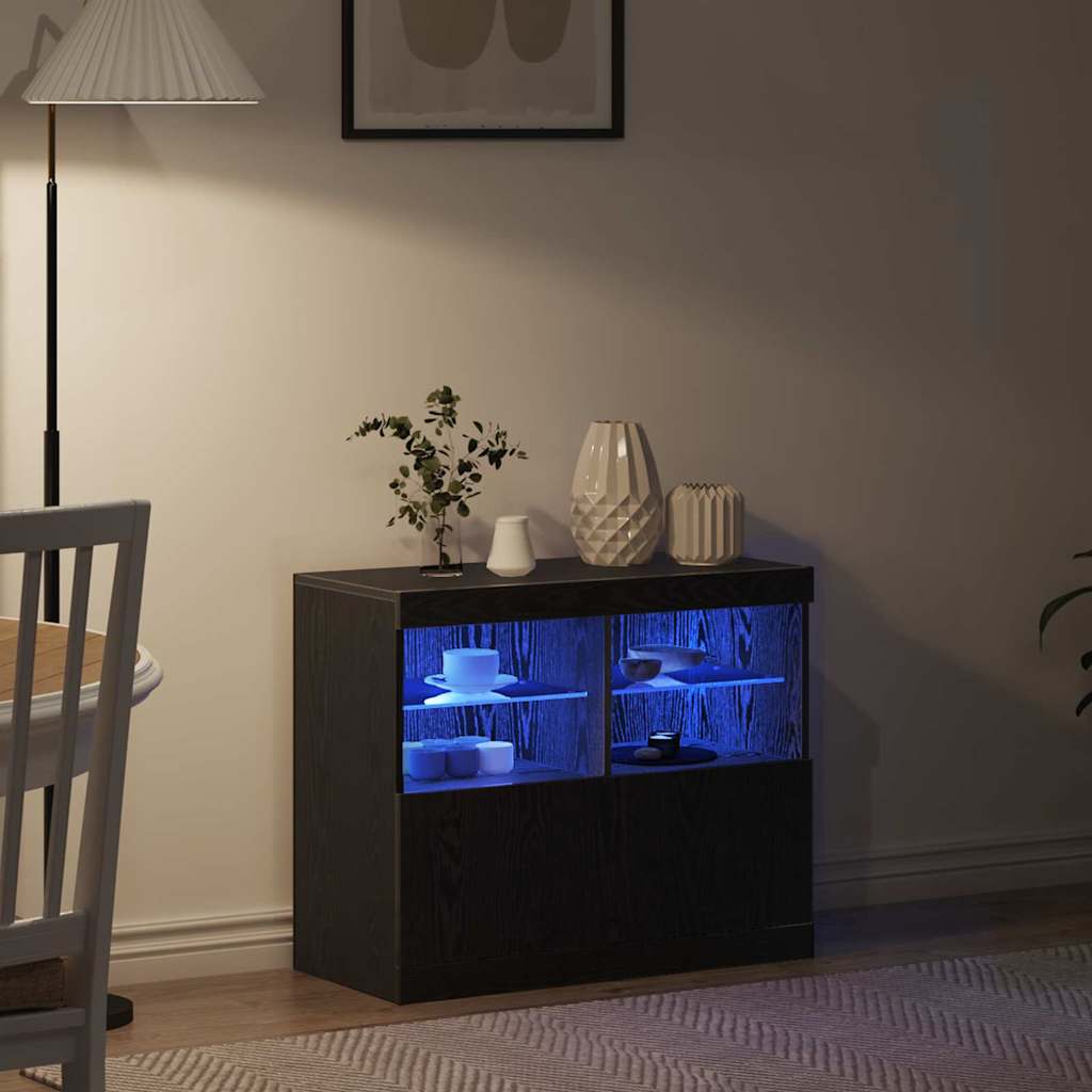 vidaXL Komoda LED Czarny 81 x 37 x 66,5 cm Materiał drewnopochodny