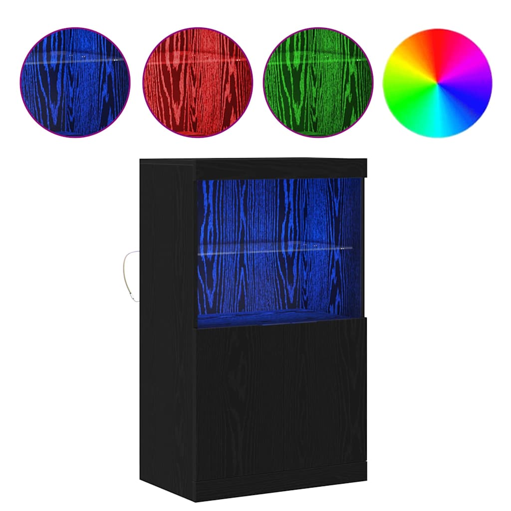 vidaXL Komoda LED Czarny 60 x 37 x 100 cm Materiał drewnopochodny
