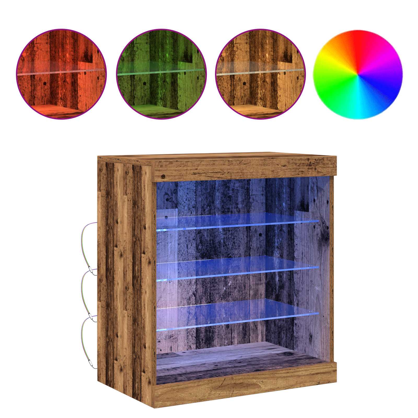 vidaXL Komoda LED z paskami LED Stare drewno 60,5 x 37 x 67 cm
