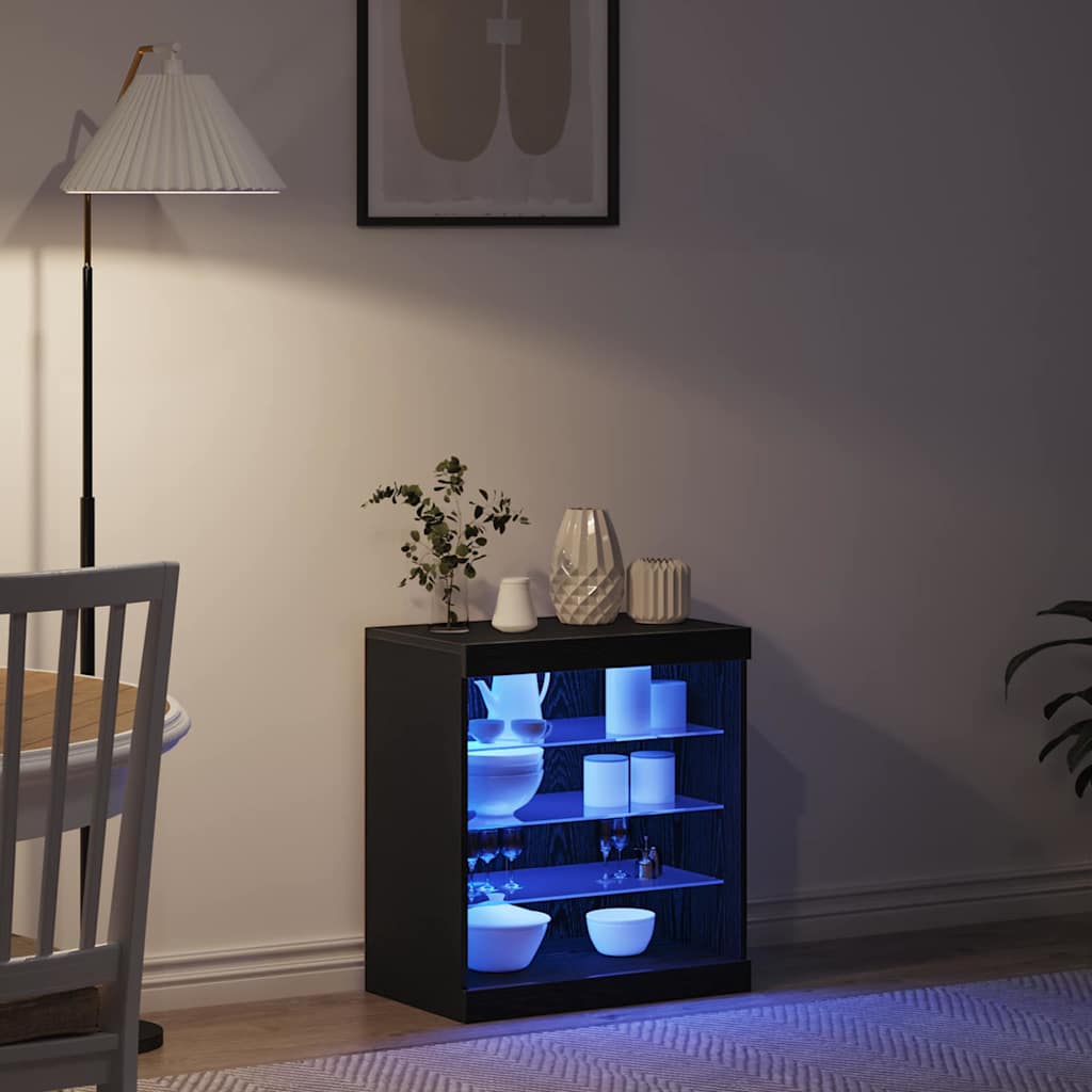 vidaXL Komoda LED Czarny Dąb 60,5 x 37 x 67 cm Materiał drewnopochodny