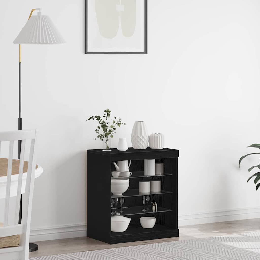 vidaXL Komoda LED Czarny Dąb 60,5 x 37 x 67 cm Materiał drewnopochodny