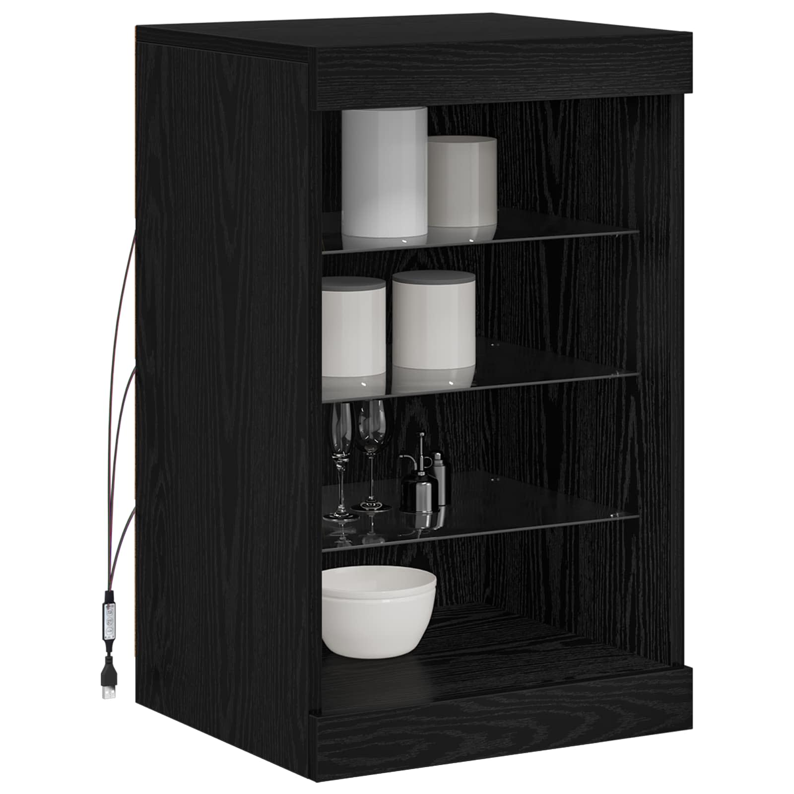 vidaXL Komoda LED Czarny Dąb 41 x 37 x 67 cm Materiał drewnopochodny