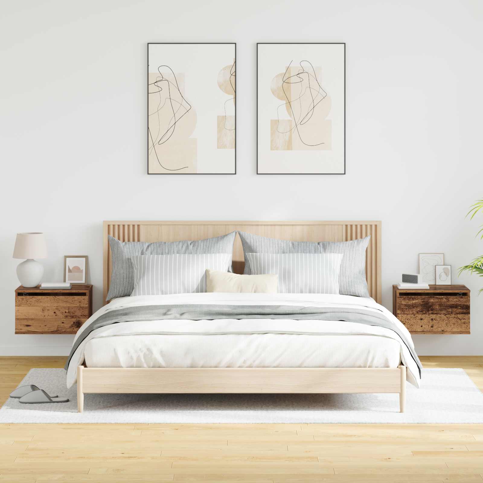 vidaXL Ścienny stolik nocny 2 pcs Stare drewno Materiał drewnopochodny
