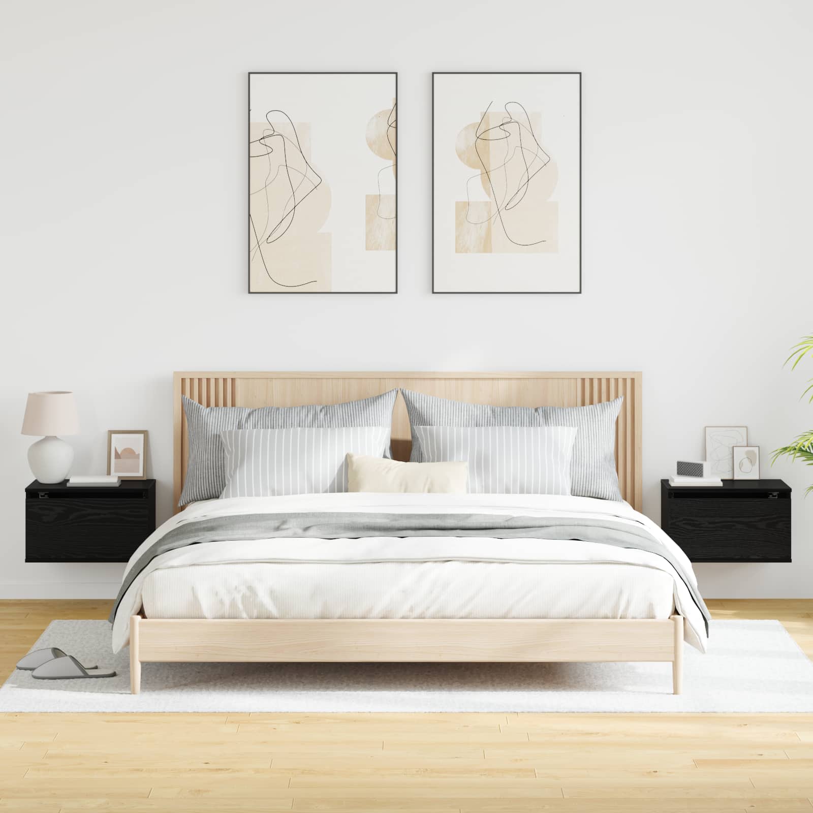 vidaXL Ścienny stolik nocny 2 pcs Czarny Dąb 50 x 36 x 30 cm