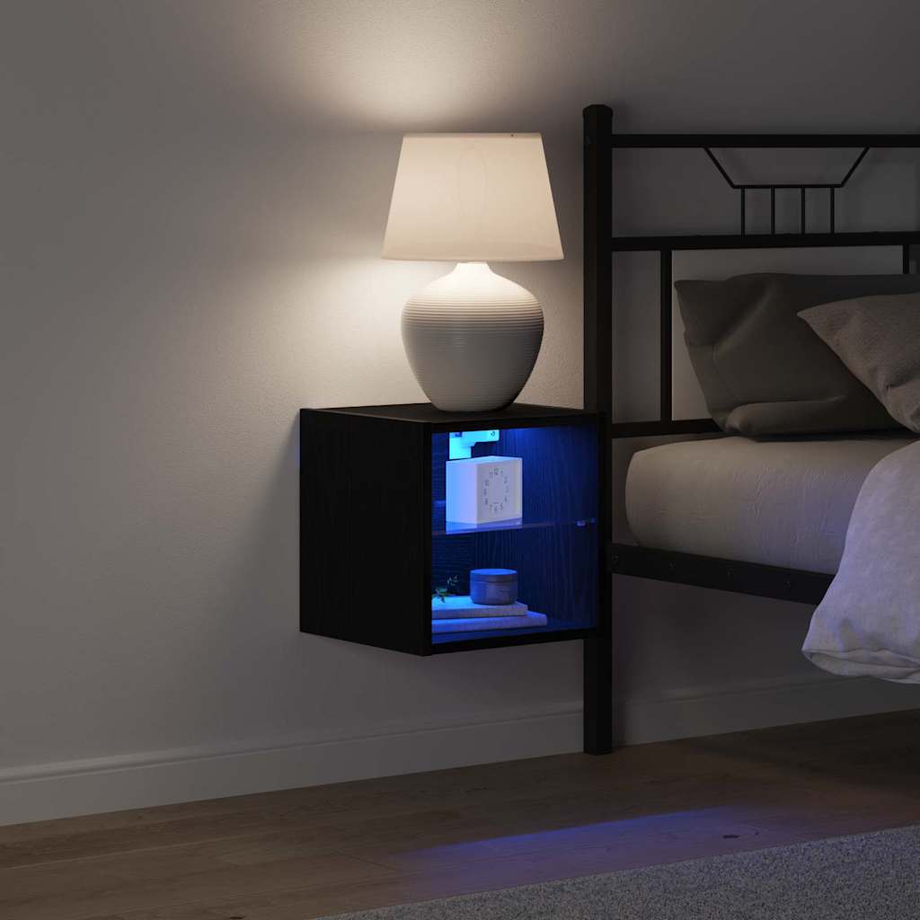 vidaXL LED Ścienny Stolik Nocny Czarny 30 x 28,5 x 30 cm