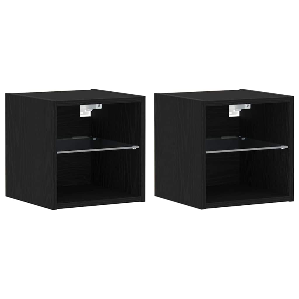 vidaXL LED Ścienny Stolik Nocny 2 pcs Czarny 30 x 28,5 x 30 cm