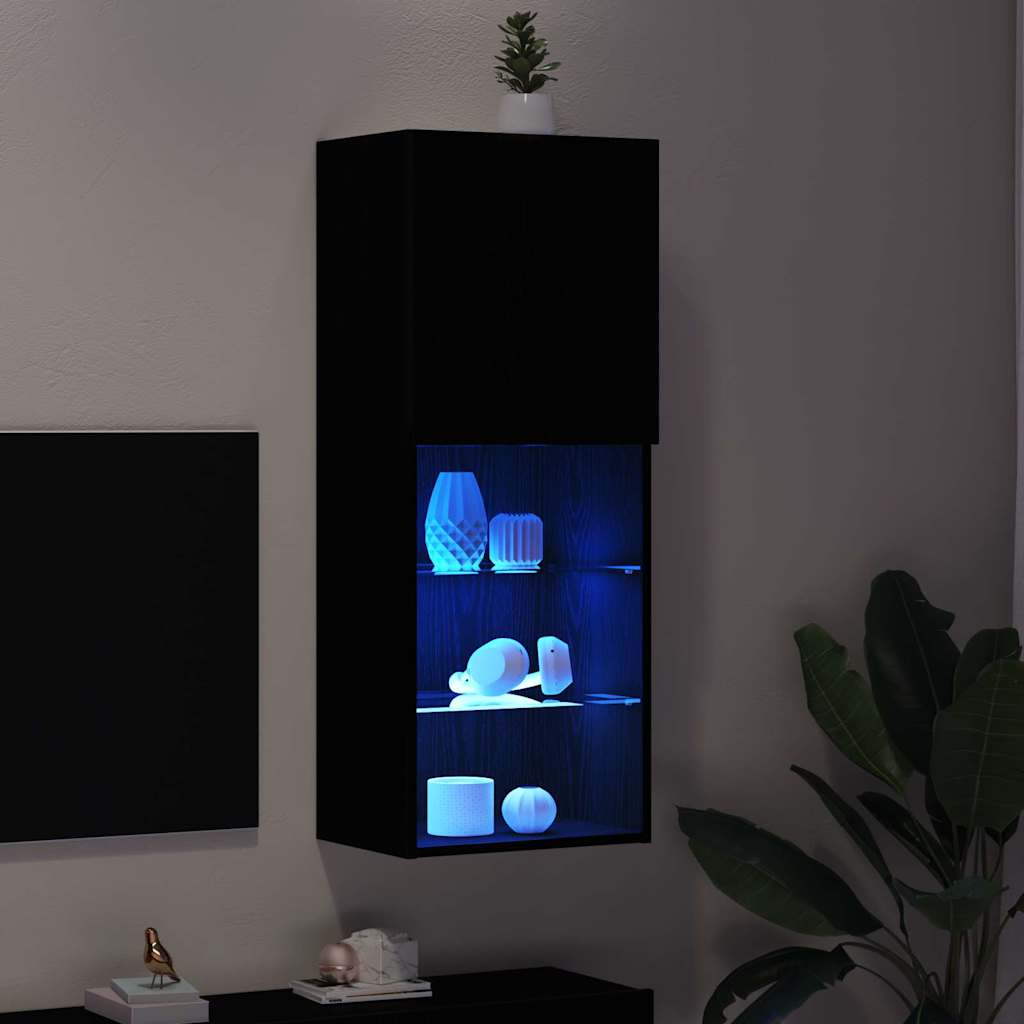 vidaXL Zestaw szafek RTV z LED Czarny Dąb 40,5 x 30 x 102 cm
