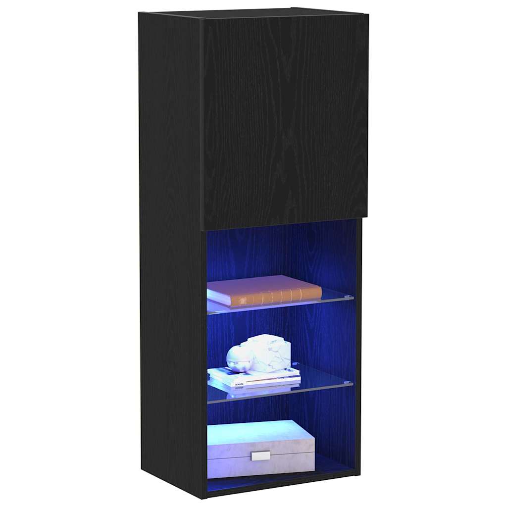 vidaXL Zestaw szafek RTV z LED Czarny Dąb 40,5 x 30 x 102 cm