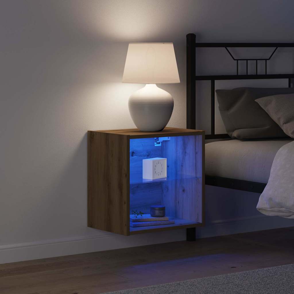 vidaXL Półka wisząca z oświetleniem LED Brązowy 40 x 28,5 x 40 cm