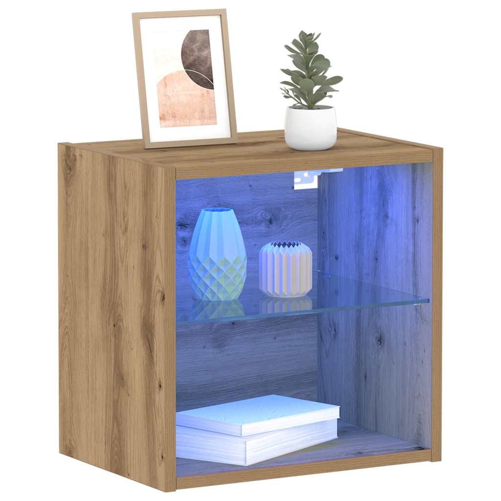 vidaXL Półka wisząca z oświetleniem LED Brązowy 40 x 28,5 x 40 cm
