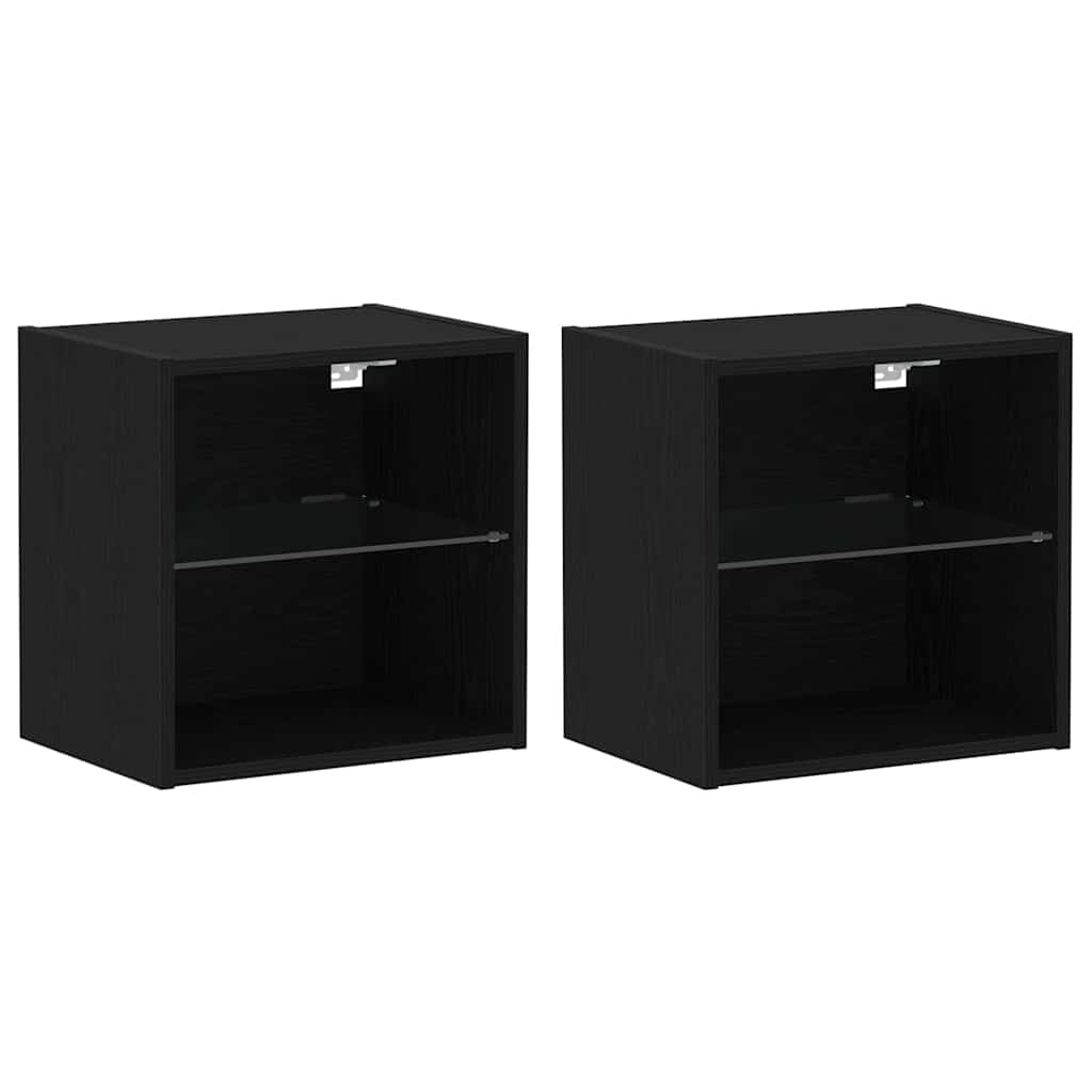 vidaXL Półka wisząca z oświetleniem LED 2 pcs Czarny 40 x 28,5 x 40 cm