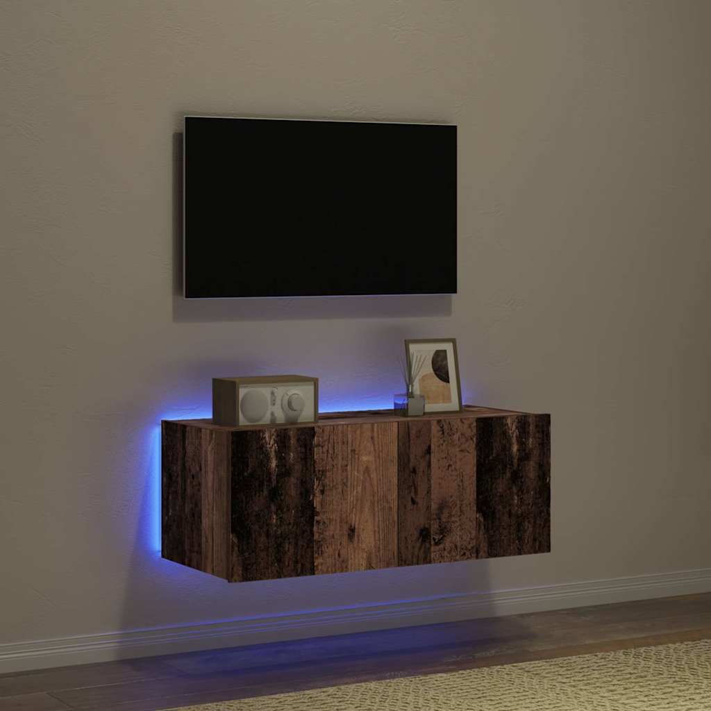 vidaXL Szafka pod telewizor z LED Stare drewno 80 x 35 x 31 cm