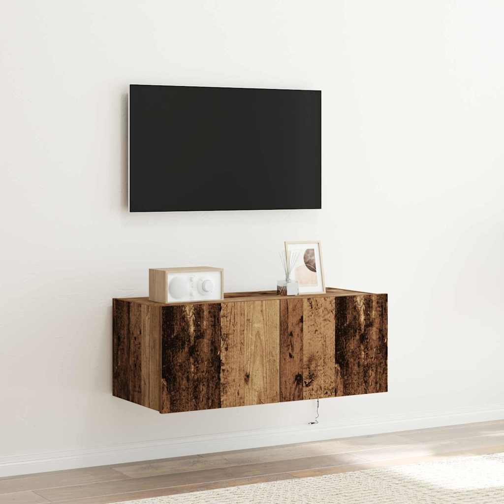 vidaXL Szafka pod telewizor z LED Stare drewno 80 x 35 x 31 cm