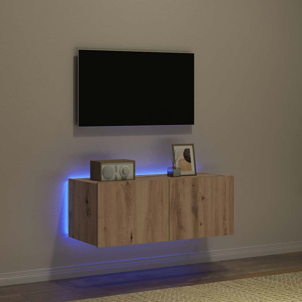 vidaXL Szafka pod telewizor z LED Dąb rzemieślniczy 80 x 35 x 31 cm