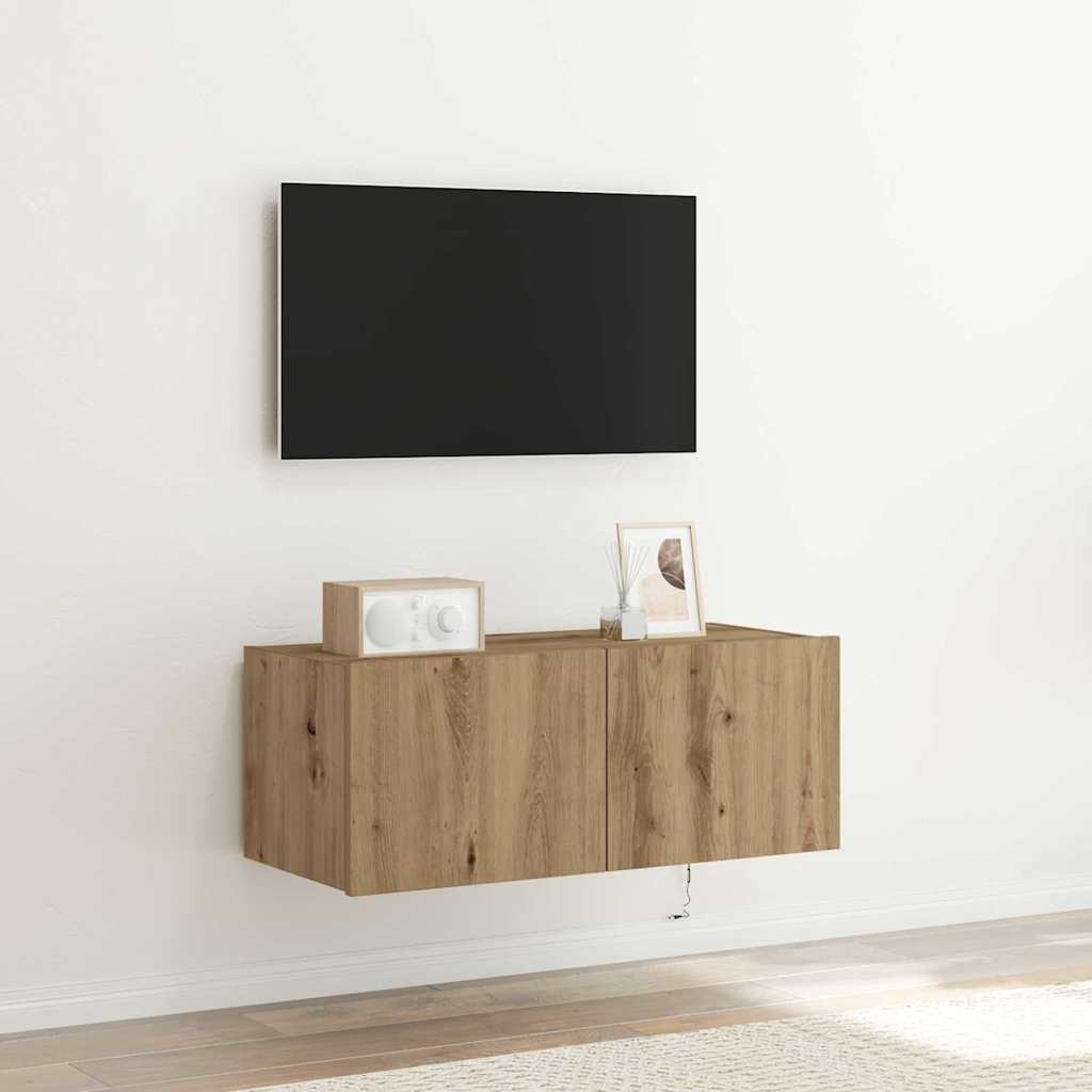 vidaXL Szafka pod telewizor z LED Dąb rzemieślniczy 80 x 35 x 31 cm