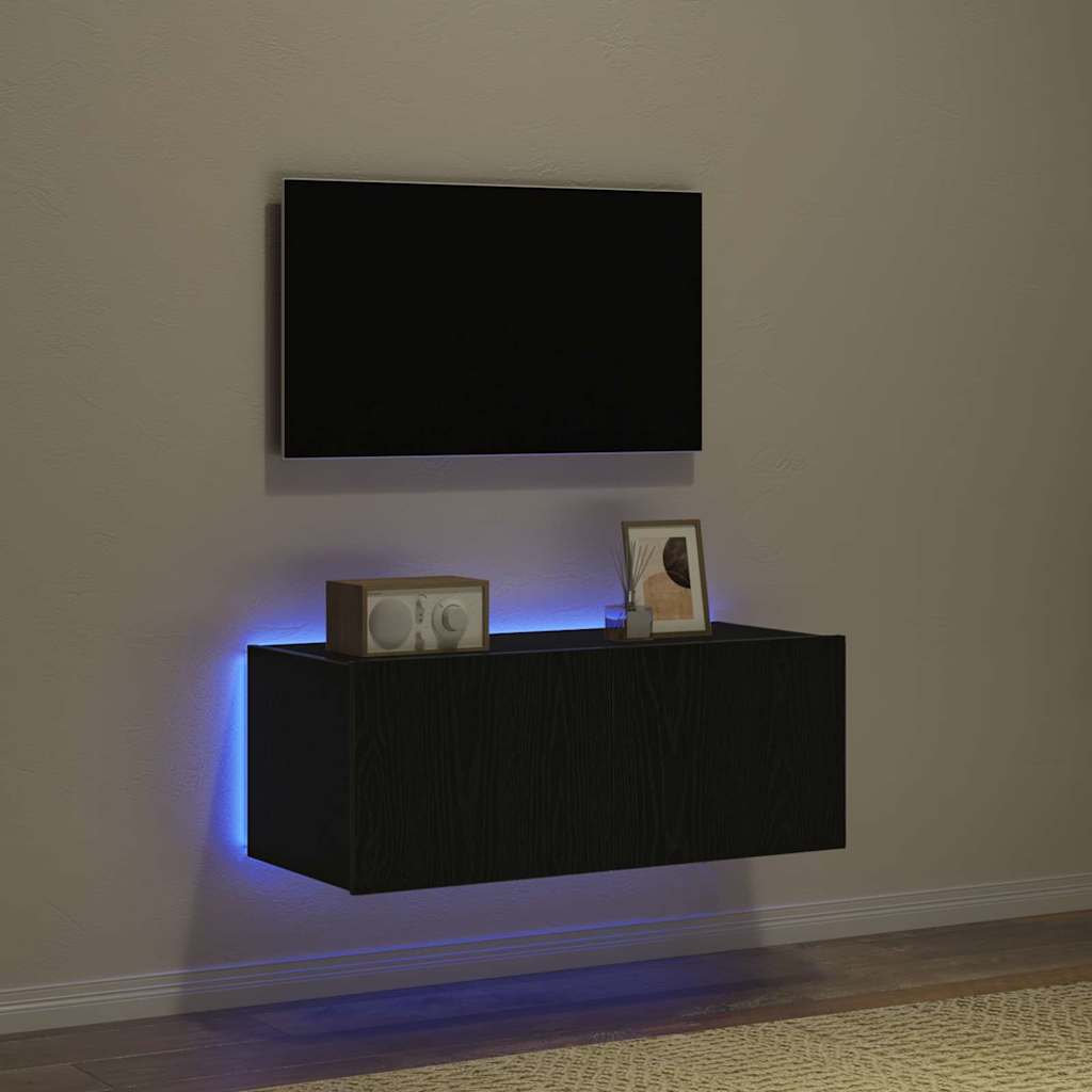 vidaXL Szafka pod telewizor z LED Czarny Dąb 80 x 35 x 31 cm