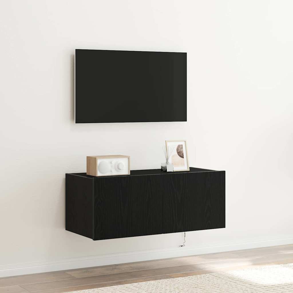 vidaXL Szafka pod telewizor z LED Czarny Dąb 80 x 35 x 31 cm
