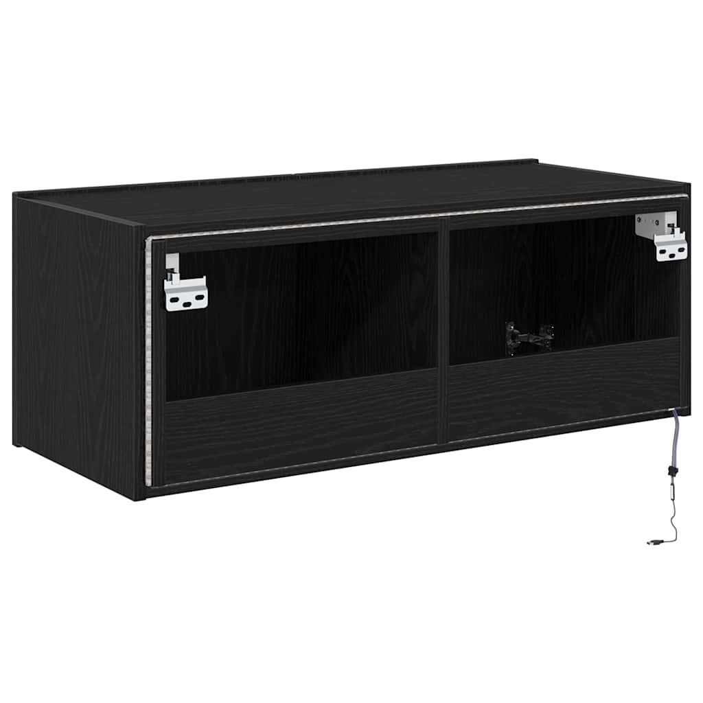vidaXL Szafka pod telewizor z LED Czarny Dąb 80 x 35 x 31 cm