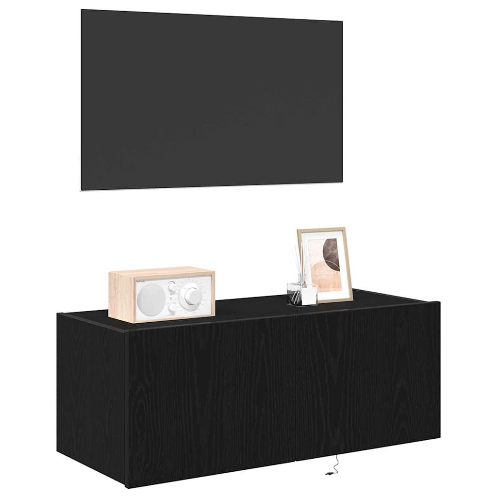 vidaXL Szafka pod telewizor z LED Czarny Dąb 80 x 35 x 31 cm