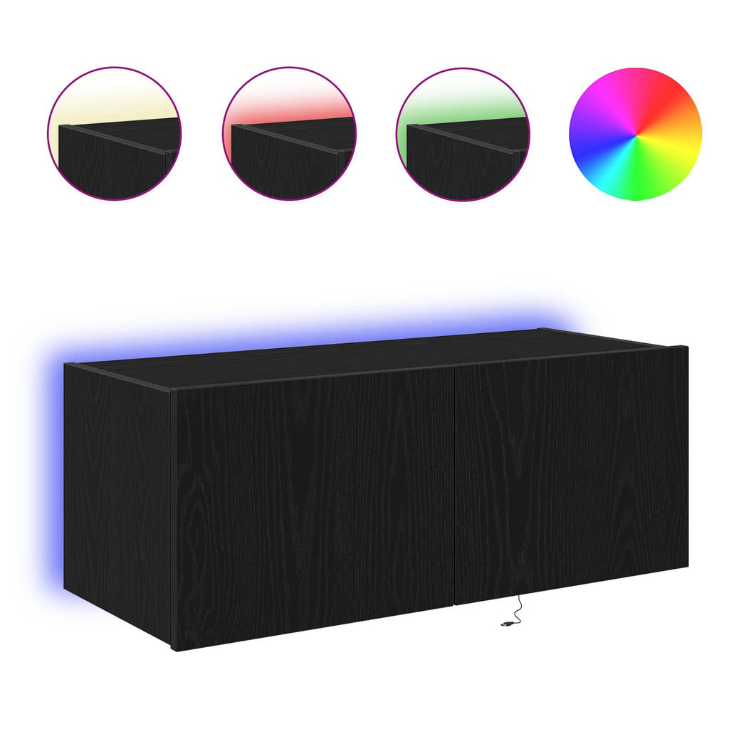 vidaXL Szafka pod telewizor z LED Czarny Dąb 80 x 35 x 31 cm