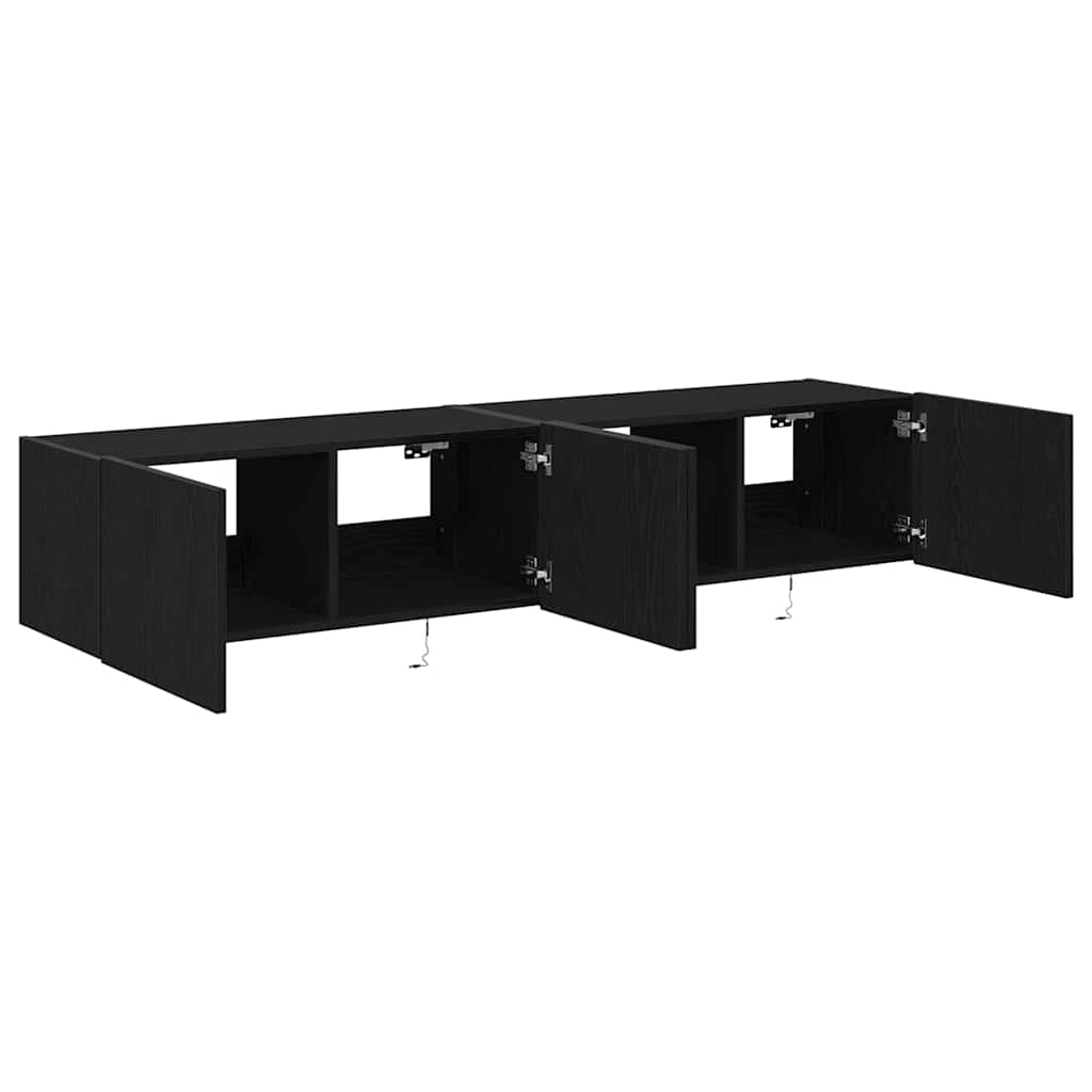 vidaXL Szafka pod telewizor z LED 2 pcs Czarny Dąb 80 x 35 x 31 cm