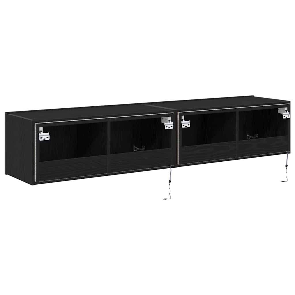 vidaXL Szafka pod telewizor z LED 2 pcs Czarny Dąb 80 x 35 x 31 cm