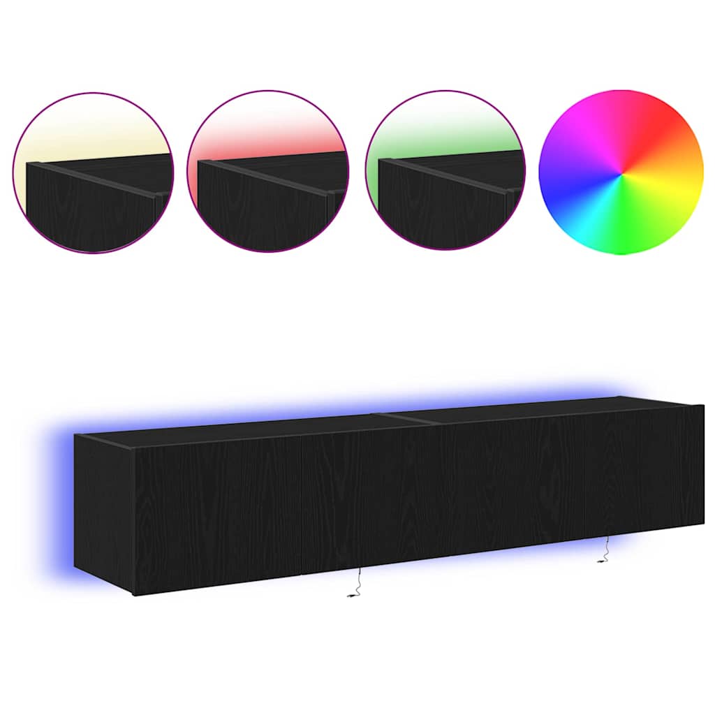 vidaXL Szafka pod telewizor z LED 2 pcs Czarny Dąb 80 x 35 x 31 cm