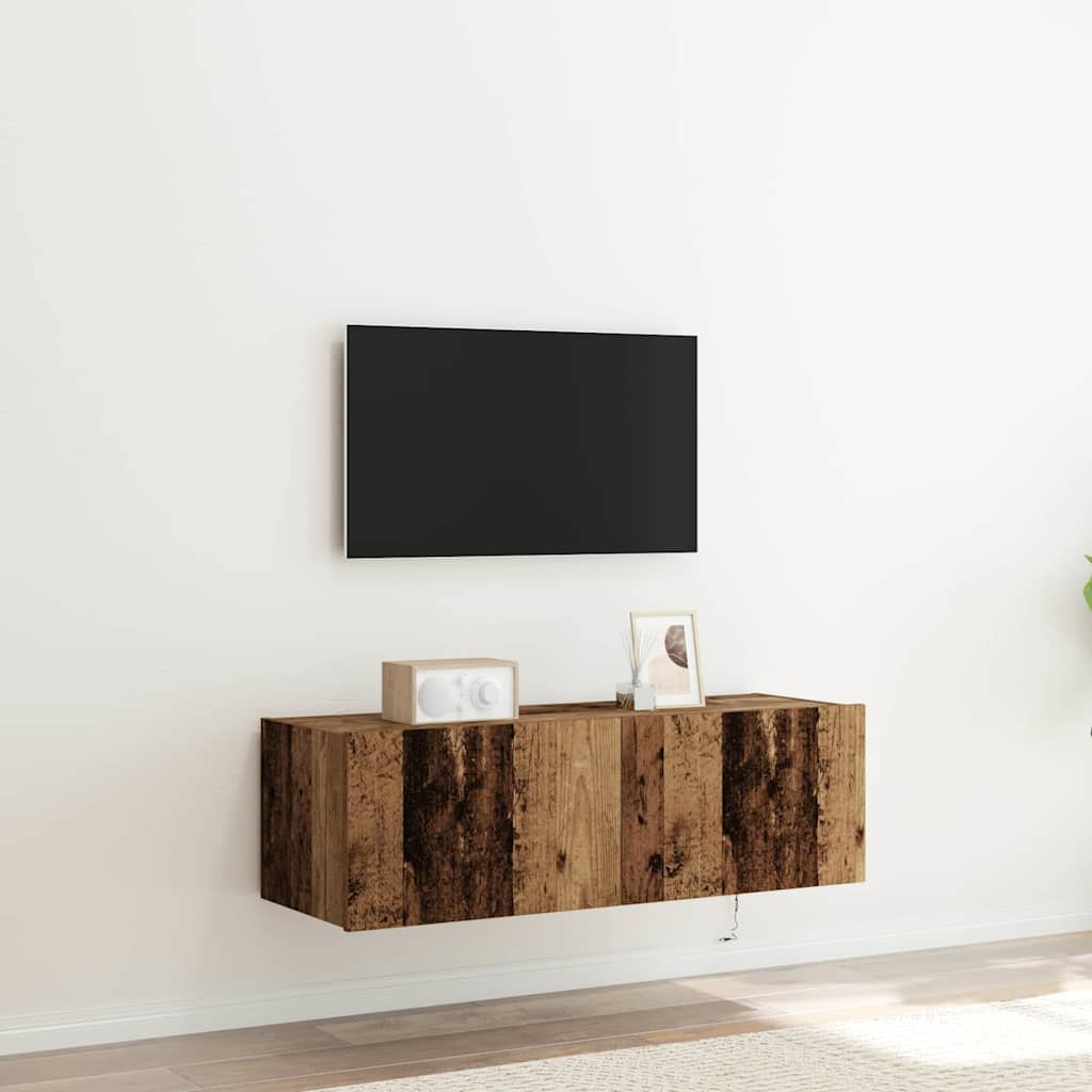 vidaXL Szafka pod telewizor z LED 2 pcs Stare drewno 100 x 35 x 31 cm