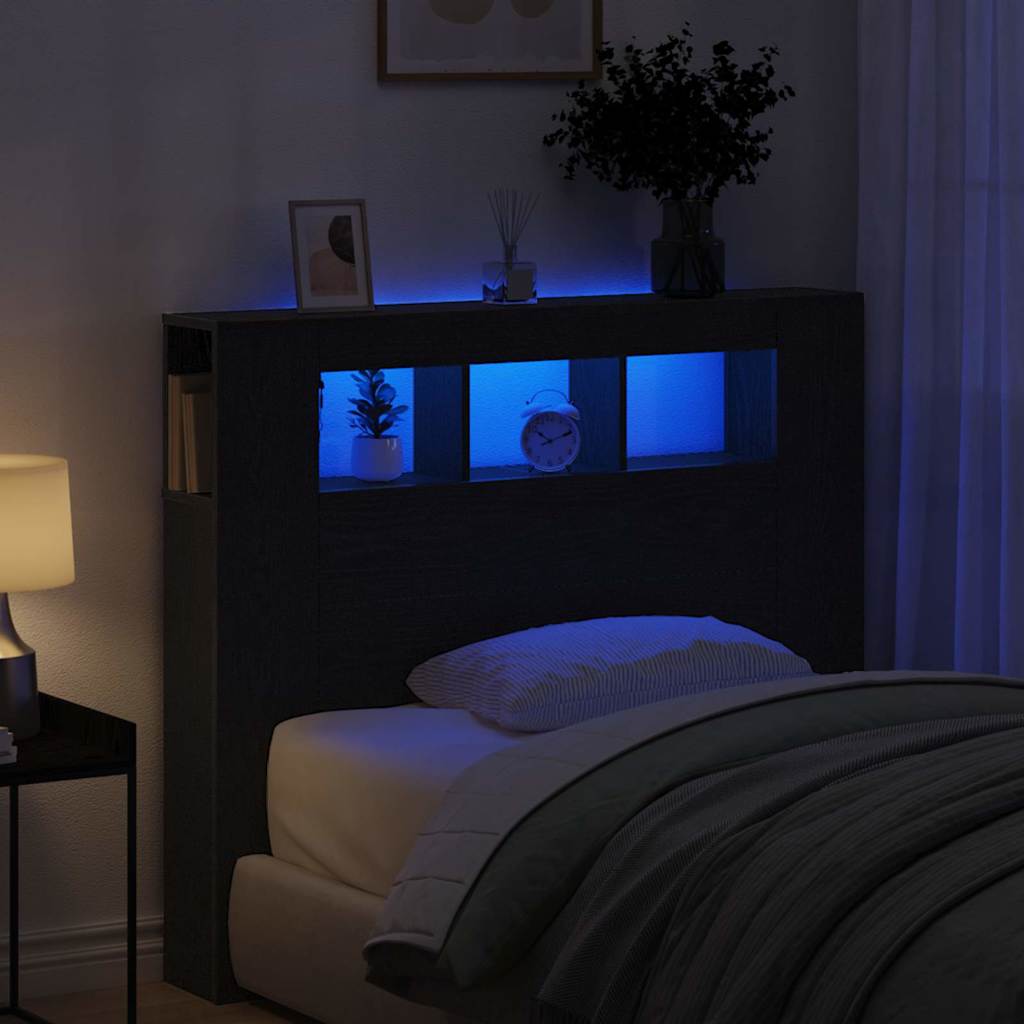 vidaXL Wezgłowie LED Ze LED Lights Czarny Dąb 120 x 18,5 x 103,5 cm
