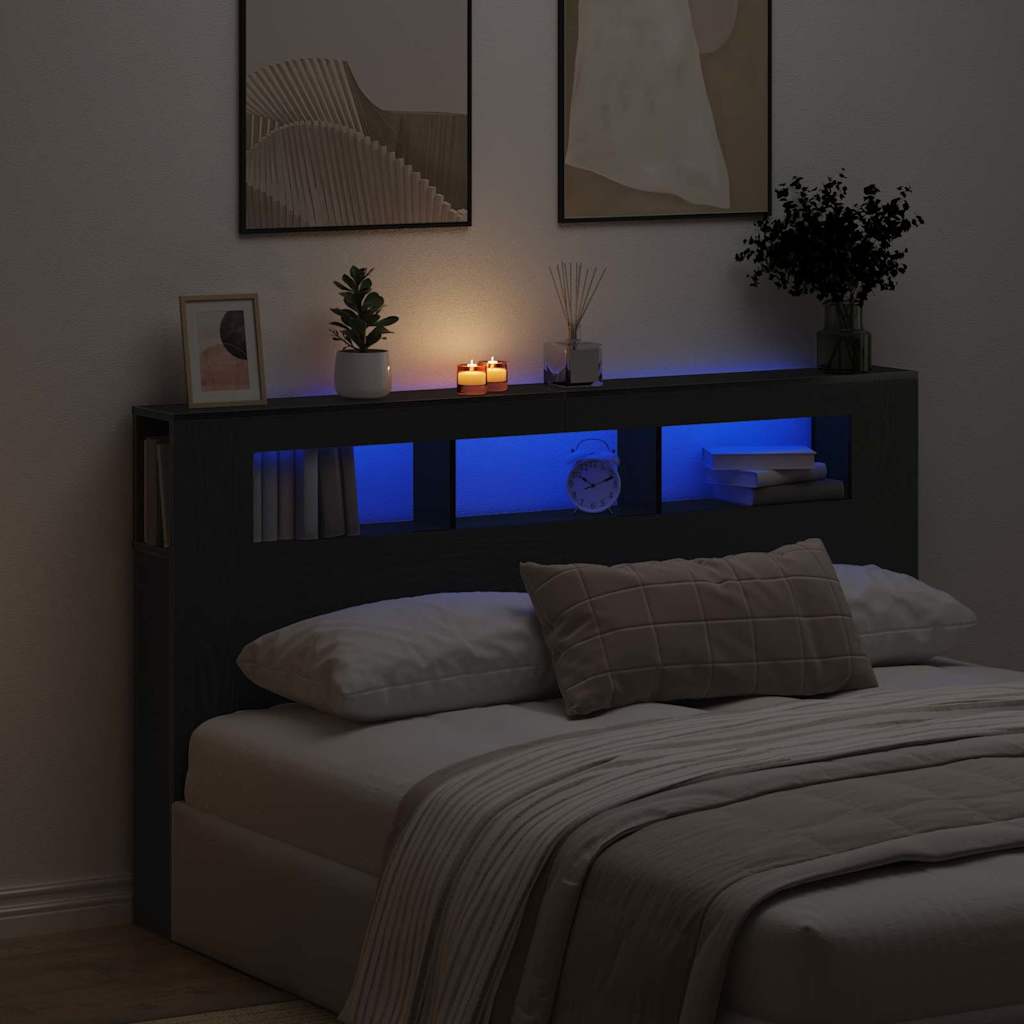 vidaXL Wezgłowie LED Ze LED Lights Czarny Dąb 180 x 18,5 x 103,5 cm