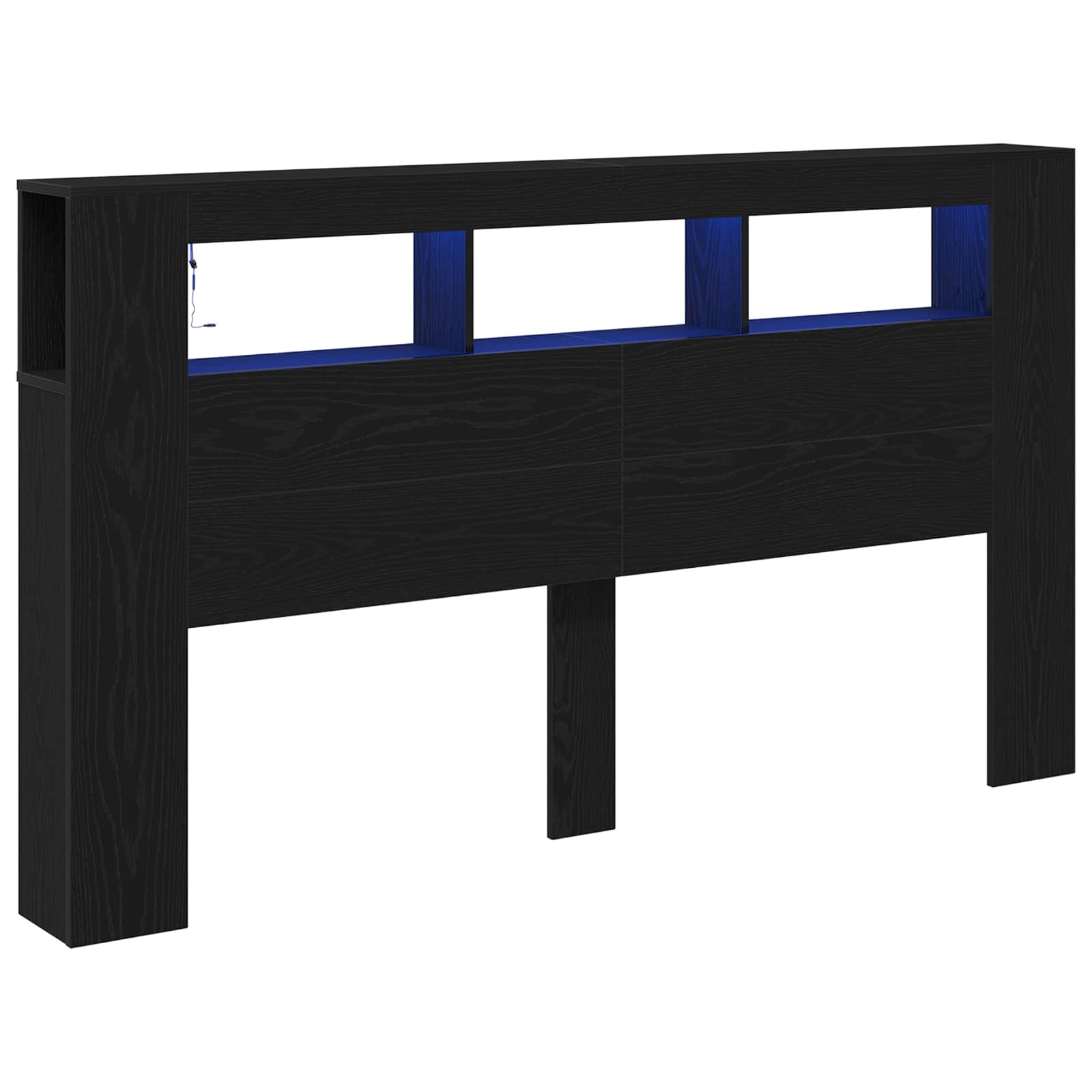 vidaXL Wezgłowie LED Ze LED Lights Czarny Dąb 180 x 18,5 x 103,5 cm