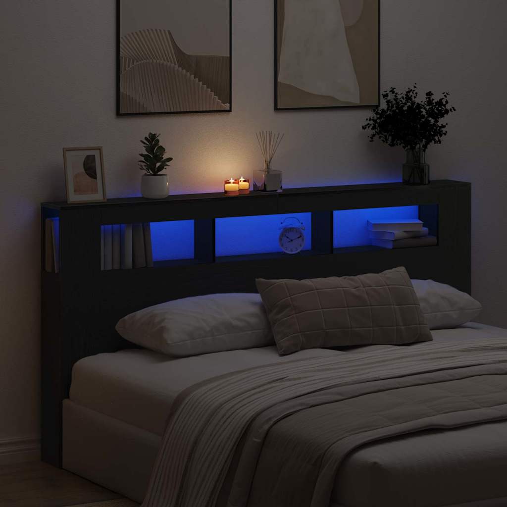vidaXL Wezgłowie LED Ze LED Lights Czarny Dąb 200 x 18,5 x 103,5 cm