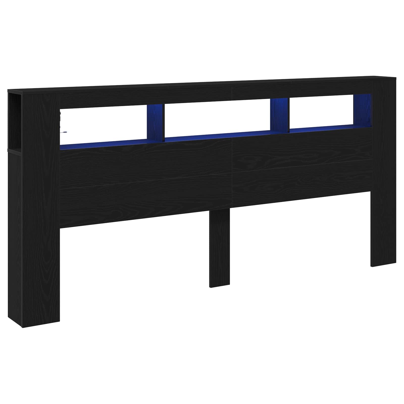vidaXL Wezgłowie LED Ze LED Lights Czarny Dąb 220 x 18,5 x 103,5 cm