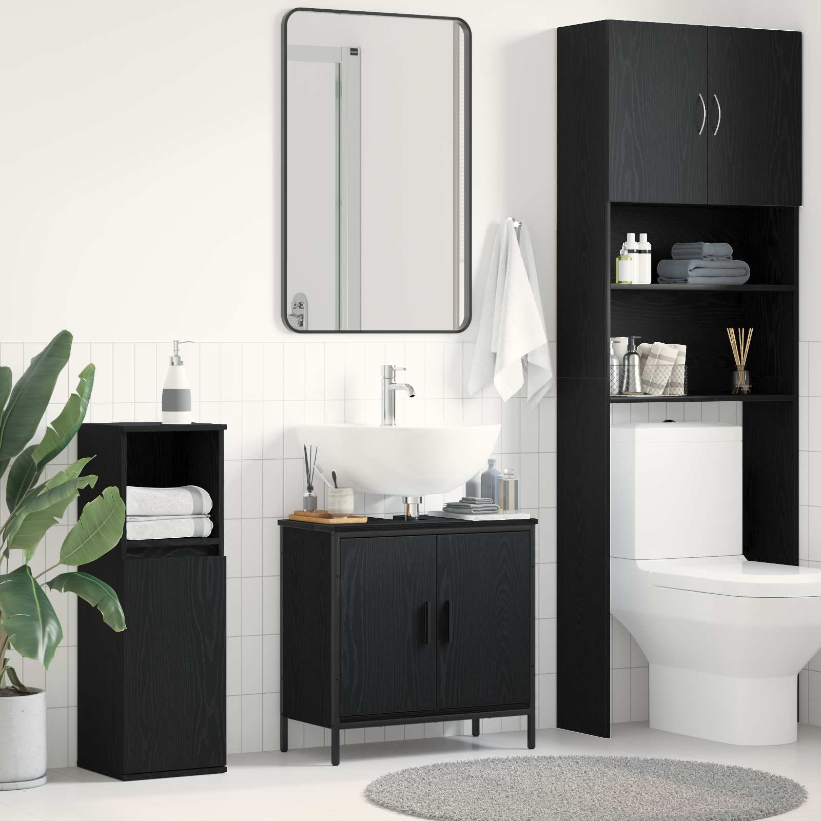 vidaXL Szafka pod umywalkę z drzwiami Czarny Dąb 60 x 30 x 60 cm