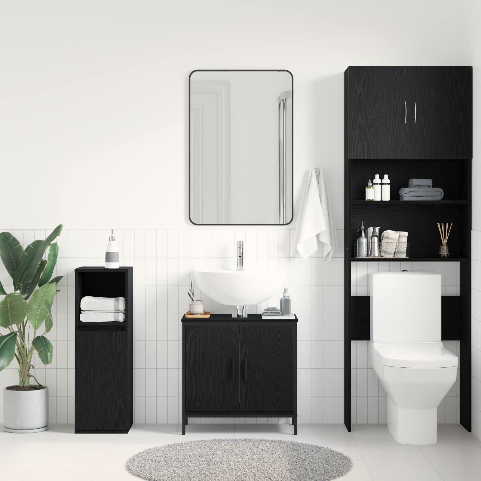 vidaXL Szafka pod umywalkę z drzwiami Czarny Dąb 60 x 30 x 60 cm