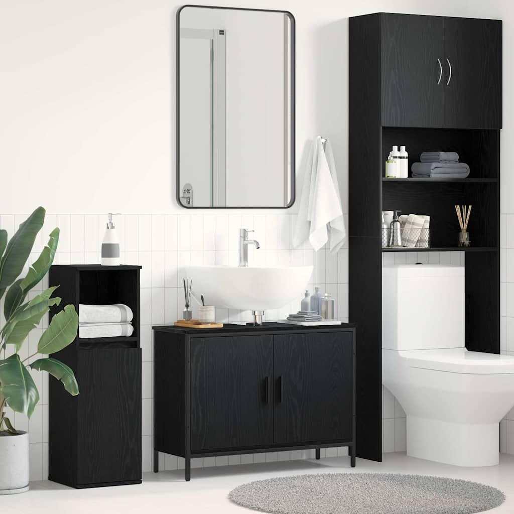 vidaXL Szafka pod umywalkę z drzwiami Czarny Dąb 80 x 30 x 60 cm