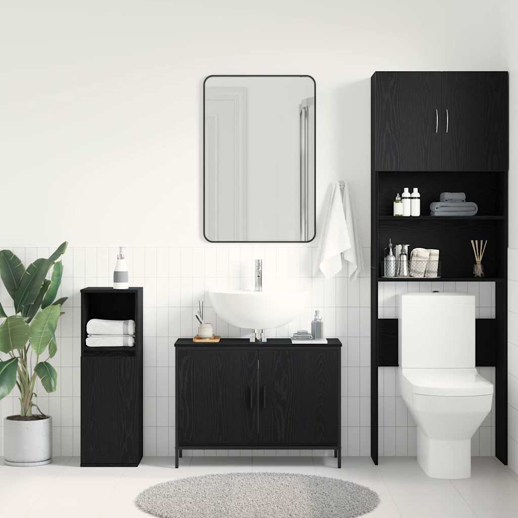 vidaXL Szafka pod umywalkę z drzwiami Czarny Dąb 80 x 30 x 60 cm