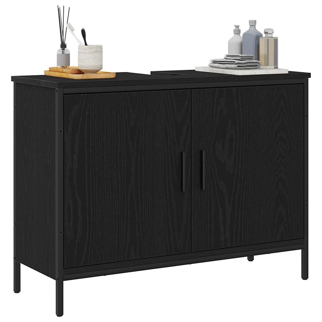 vidaXL Szafka pod umywalkę z drzwiami Czarny Dąb 80 x 30 x 60 cm