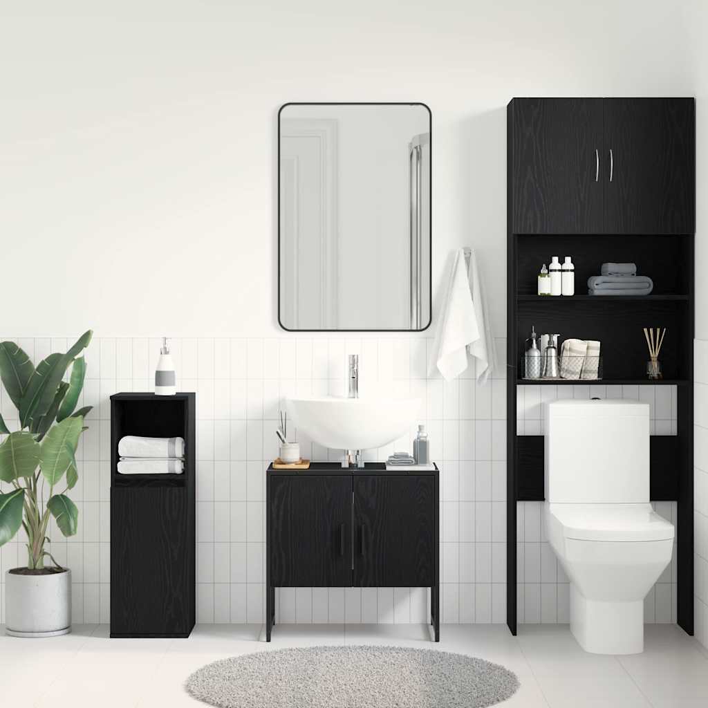 vidaXL Szafka pod umywalkę z drzwiami Czarny Dąb 60 x 30 x 60 cm