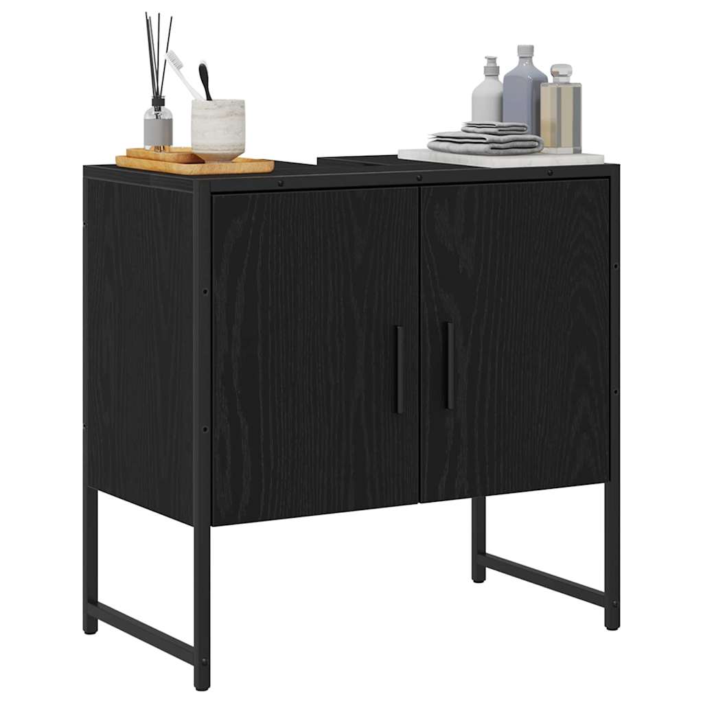 vidaXL Szafka pod umywalkę z drzwiami Czarny Dąb 60 x 30 x 60 cm